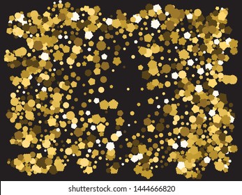 Chaotic crackers on black background. Graphic element of your design. Vector illustration vintage. Gold elegant trendy pattern for paper packaging, greeting card, banner, invitation, postcard.