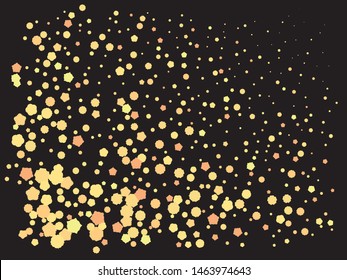 Chaotic crackers on black background. Vintage element of your design. Vector illustration theme. Gold elegant trendy pattern for paper packaging, greeting card, banner, invitation, postcard.