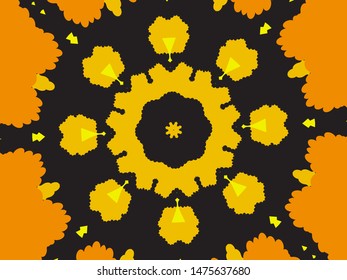 Chaotic crackers on black background. Vector illustration object. Vibrant element of your design. Gold elegant trendy pattern for paper packaging, greeting card, banner, invitation, postcard.