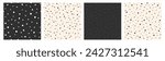 Chaotic dots, spots vector seamless patterns set. Digital and hand drawn uneven blobs, ink specks, flecks, round paint drops. Artistic dotted backgrounds collection. Snow, starry night templates.