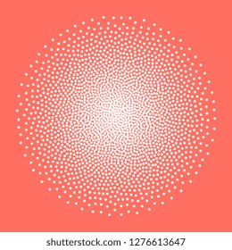 chaotic dots that makes a round shape. halftone background. vector graphic element for design