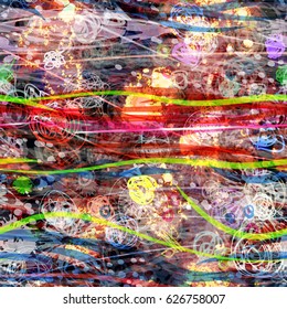 Chaotic elements. Vector colored texture from spots and strokes. Abstract seamless background for fabric, wrapping, home decor.