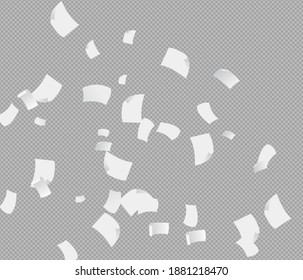 Chaotic Falling Flying Paper Sheets, Document Blank, Pages Vector Illustration