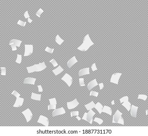 Chaotic falling flying paper sheets, document blank, pages vector illustration