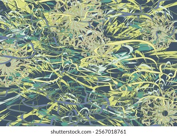 Chaotic floral and linear motifs for textiles or fabrics. Camouflage backdop for fashion trends, business concepts, covers, scrapbooking, interior solutions, tiles, prints, posters, etc. Vector
