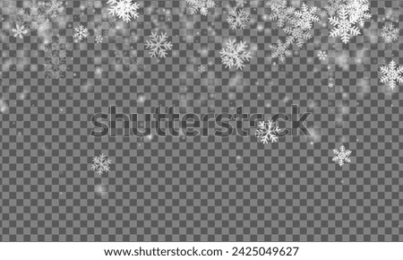 Chaotic flying snowflakes pattern. Snowfall speck freeze particles. Snowfall sky white transparent backdrop. Scattered snowflakes february texture. Snow cold season landscape.