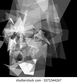 A chaotic geometric background consisting of triangular polygons of different size and transparency. Creative polygonal illustration