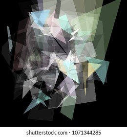 A chaotic geometric background consisting of triangular polygons of different size and transparency. Creative polygonal illustration