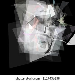 A chaotic geometric background consisting of triangular polygons of different size and transparency. Creative polygonal illustration
