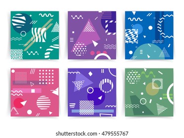 Chaotic geometric backgrounds set. Applicable for covers, placards, posters, flyers and banner designs. Abstract geometry banners. Trendy geometric elements memphis. cards. Modern abstract design