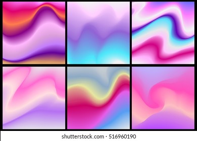 Chaotic geometric backgrounds set. Applicable for covers, placards, posters, flyers and banner designs. Abstract geometry banners. Fluorescent colors backgrounds set. Holographic effect.