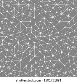 Chaotic geometric mesh on grey background. Simple seamless pattern with lines and points. Modern minimalistic abstract vector wallpaper.