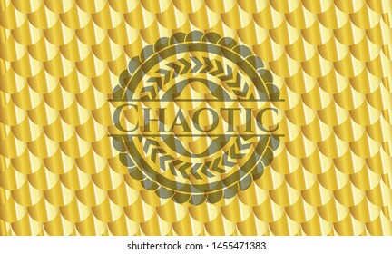 Chaotic gold badge. Scales pattern. Vector Illustration. Detailed.