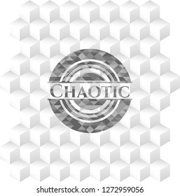 Chaotic grey emblem with geometric cube white background