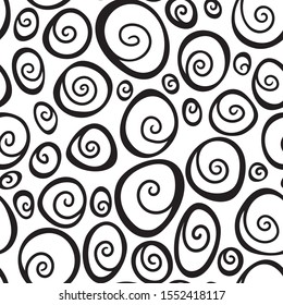chaotic hand drawn round shapes with swirls. winter design. seamless pattern