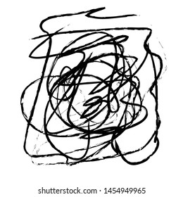 Chaotic hand drawn scribble sketch circle object with start and end isolated on white background, Scribble black background