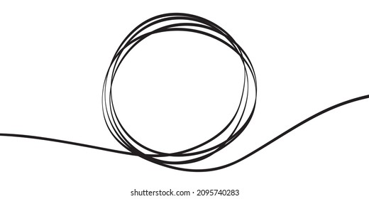 Chaotic hand drawn scribble sketch circle object with start and end isolated on white background