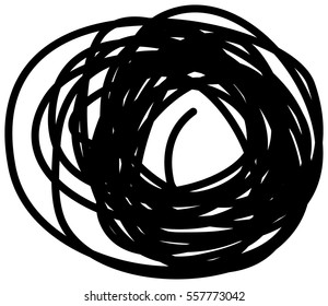 Chaotic hand drawn scribble sketch circle object isolated on white background