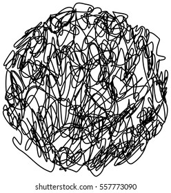 Chaotic hand drawn scribble sketch circle object isolated on white background