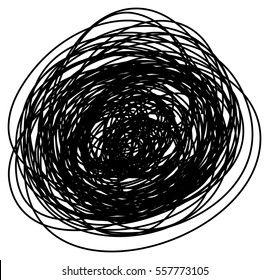 Chaotic hand drawn scribble sketch circle object isolated on white background