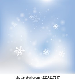 Chaotic heavy snowflakes backdrop. Winter speck frozen granules. Snowfall weather white blue background. Little snowflakes january vector. Snow nature landscape.