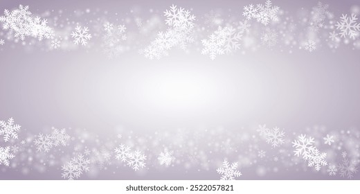 Chaotic heavy snowflakes pattern. Wintertime speck ice elements. Snowfall weather white gray design. Many snowflakes new year vector. Snow cold season scenery.