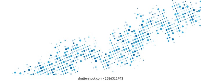 Chaotic hexagons, particles, and fragments create a textured cellular network feel. Energetic blue geometric frame.  Great for business, tech, and medical posters, presentations. Vector illustration.