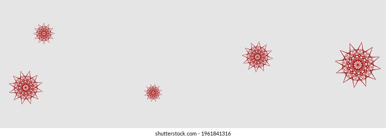 Chaotic Holiday Santa Snowflakes Mandala Background. Grey Print Horizontal Ornamental Wallpaper. Bright Silver White Stars Snow Ornament. Ornamental Winter New Year Red Christmas Sky Wallpaper.