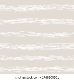 Chaotic horizontal stripes seamless pattern. Abstract Expressive hand-drawn vector doodle in grunge style. White lines on a gray background. For baby clothes, bedding, textiles, nursery wall art.