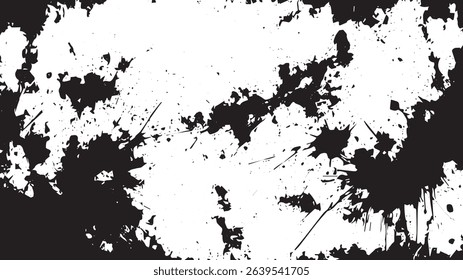 Chaotic Ink Splatter Texture, Abstract Grunge Black and White Paint Splash Background