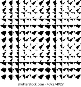Chaotic, irregular repeatable geometric pattern. Mosaic of asymmetric shapes. Monochrome abstract background.