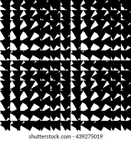 Chaotic, irregular repeatable geometric pattern. Mosaic of asymmetric shapes. Monochrome abstract background.