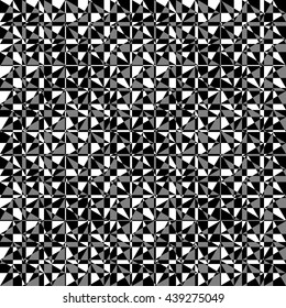 Chaotic, irregular repeatable geometric pattern. Mosaic of asymmetric shapes. Monochrome abstract background.