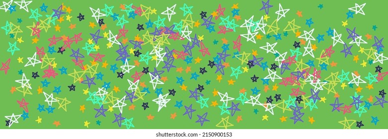 Chaotic Kids Vivid Neon Green Black Violet Grey Wallpaper. Turquoise Pastel Bright Orange Yellow Stars Blue Handdrawn Stars. Acid Mint Purple Childish Vibrant Naive Chaotic Illustration.