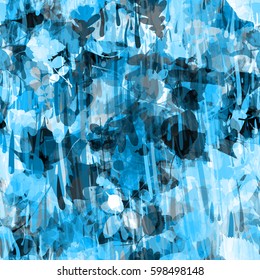 Chaotic leaves seamless background with strokes and spots. Abstract vector texture for fabric, home decor, wrapping, boho design. Watercolor effect