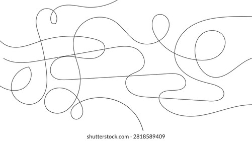 Chaotic line abstract pattern, wavy doodle thread vector background. Thin line organic texture, random curvy squiggle, chaos drawing