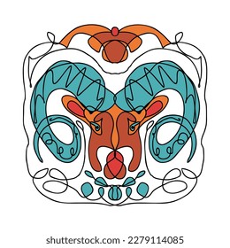 Chaotic line abstraction zodiac sign Aries in frame. Perfect print for tee, stickers, cards. Isolated vector illustration for decor and design.
