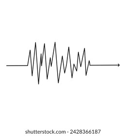 Chaotic line arrow. Doodle chaos simple drawn symbol, confused messy knot tangle scribbled line. Vector isolated. Tangled wires, complicated thoughts, brain confusion, problem solving.