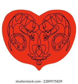 Chaotic line zodiac doodle sign Aries on heart shape. Perfect print for tee, stickers, cards. Isolated vector illustration for decor and design.