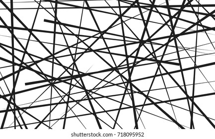 Chaotic Lines, Abstract Monochrome Geometric Pattern, Modern Linear Art Texture, Random Irregular Line Vector