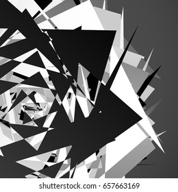 Chaotic, messy composition abstract geometric illustration. Shattered edgy random shapes. 