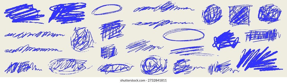 Doodle desarrumado caótico com laços de rabisco e textura de arranhão, traços de caneta e círculos brincalhões, padrão desarrumado com rabisco e sensação de arranhão de caneta.