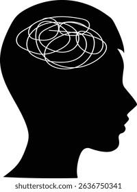 Chaotic Mind Silhouette with Scribbles