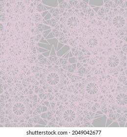 Chaotic Modern Silver Light Mystery Grey Sharp Background. Ornamental Pink Stars Folk Satanic Luxury Print Vintage Pattern. Calm Soft Lace Complicated Dark Mandala Pastel Background.