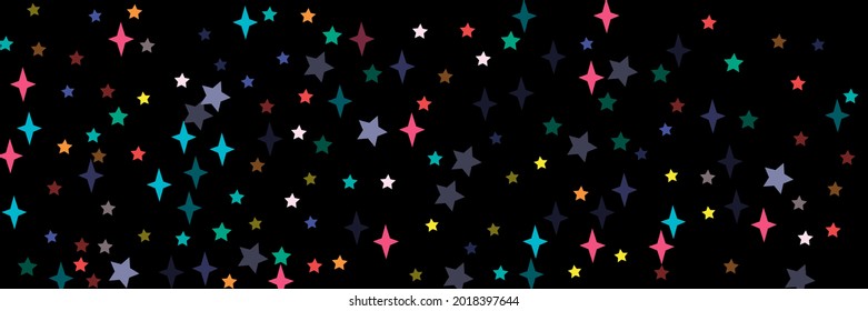 Chaotic Multicolor Vibrant Red Yellow Violet Green Stars Ornament. Bright Blue Grey Turquoise Colorful Pastel Vivid Illustration. Night Print Stars Orange Black Lavender Pink Sky Wallpaper.