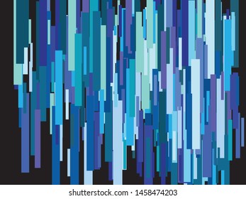 Chaotic reсtangles on black background. Vector illustration flyer. Fresh element of design. Blue elegant trendy pattern for paper packaging, greeting card, banner, invitation, postcard.