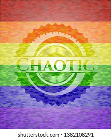 Chaotic on mosaic background with the colors of the LGBT flag
