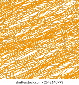 Chaotic orange strokes. Abstract scribble texture. Random line drawing. Vector messy sketch.