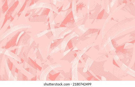 Chaotic paint strokes, painting on canvas. Dirty oil, acrylic painted art, vector texture. Abstract grungy salmon color background, light hand drawn cover, backdrop