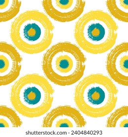 Chaotic painted circle shapes seamless pattern graphic design. Wallpaper print. Simple paint doodling. Hand drawn ink brush stroke circles. Round ink painting shapes endless pattern.
